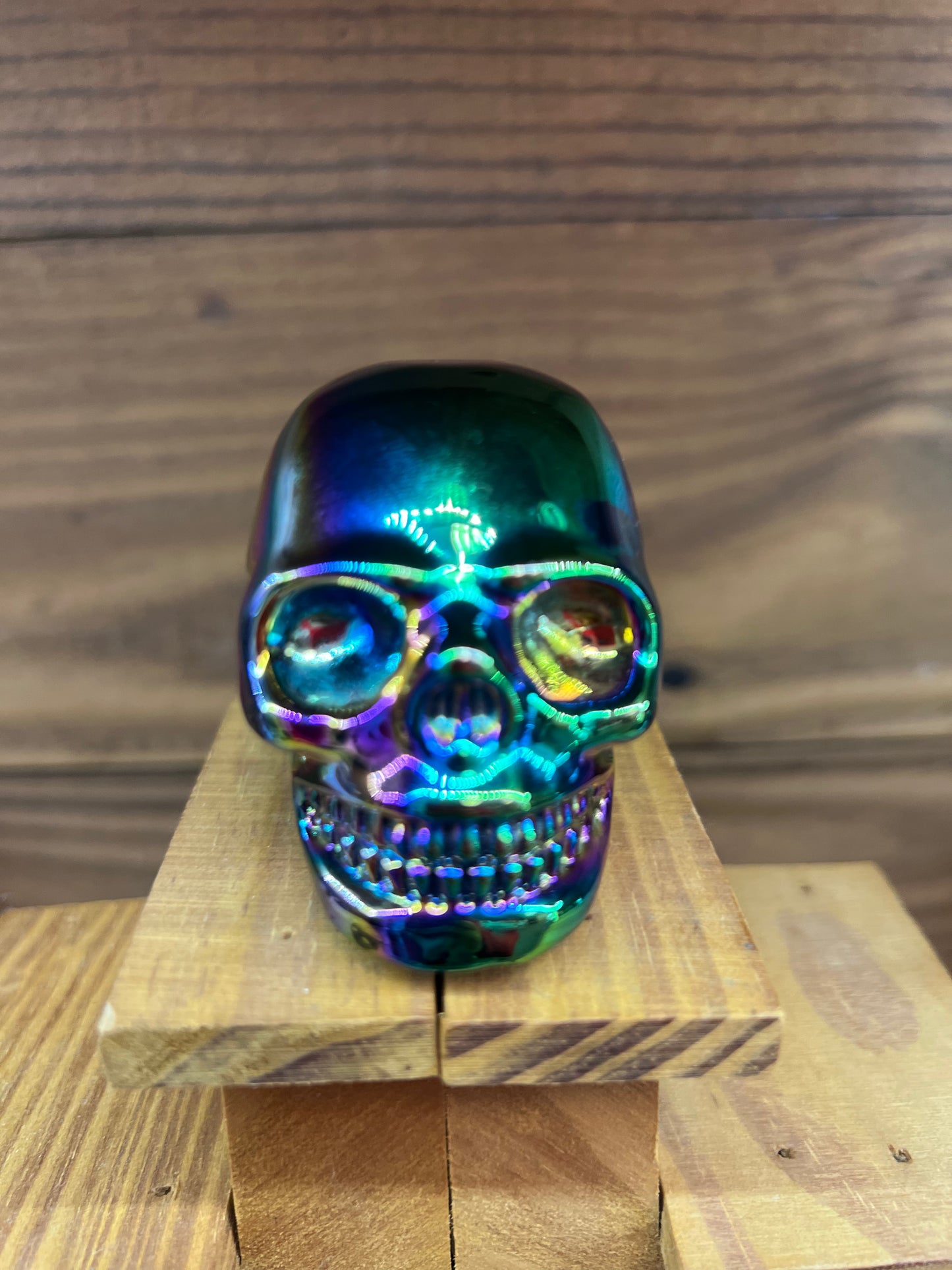 Titanium Aura Quartz Skull
