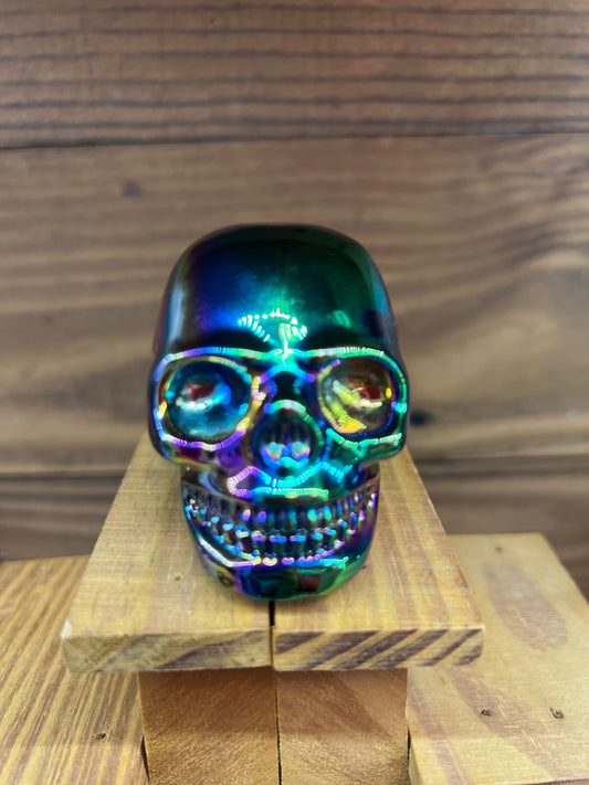 Titanium Aura Quartz Skull